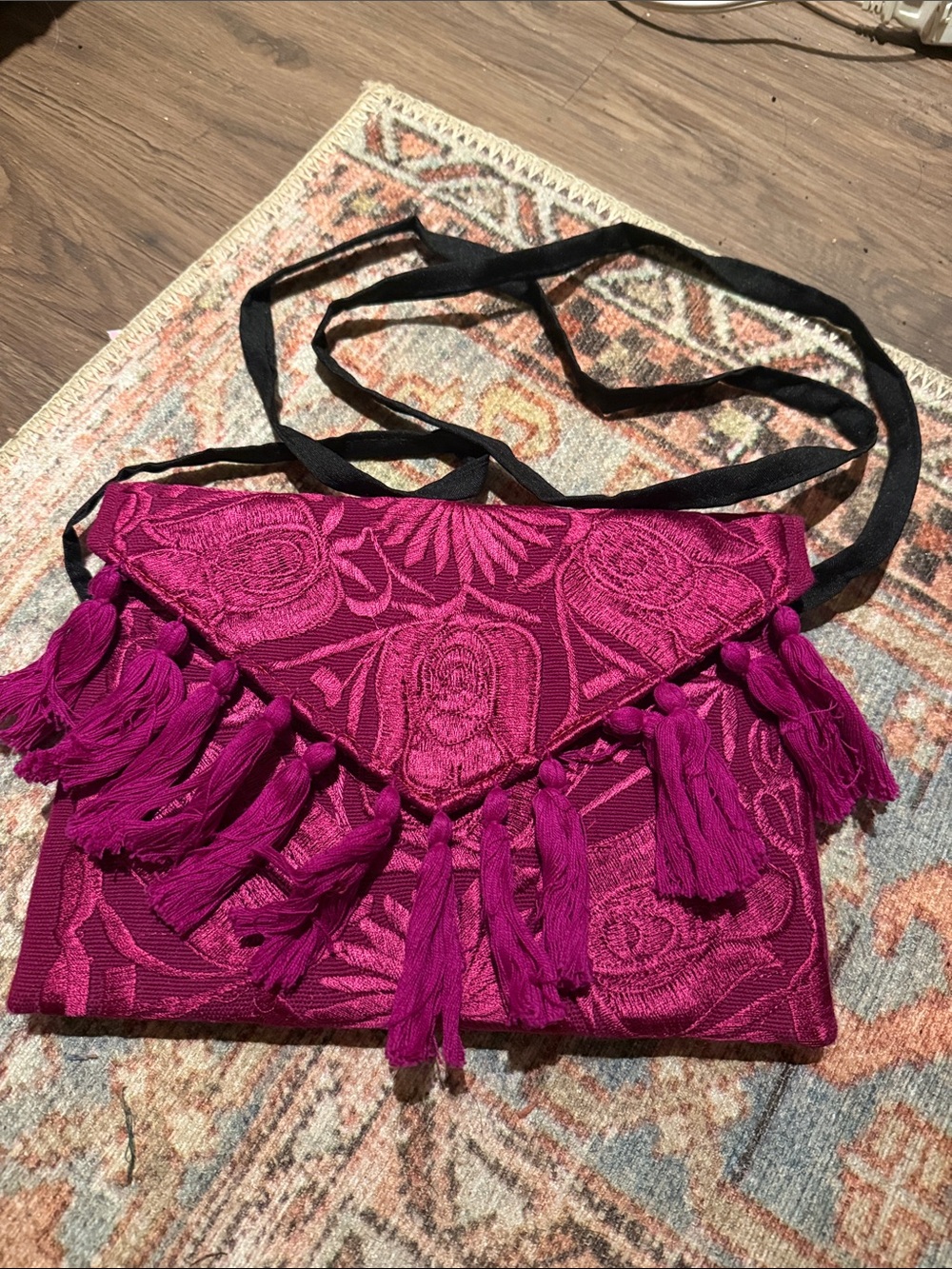 Fuchsia Tassel Embroidered Crossbody Bag - Women